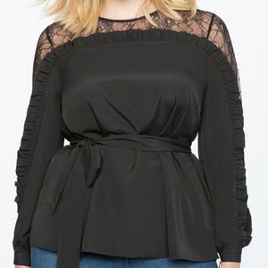 Lace overlay top with belt